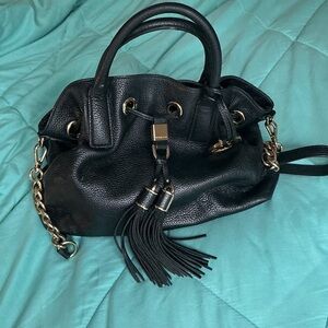 Chic Black Leather Shoulder Bag with Tassels Michael Kor, crossbody/shoulder bag